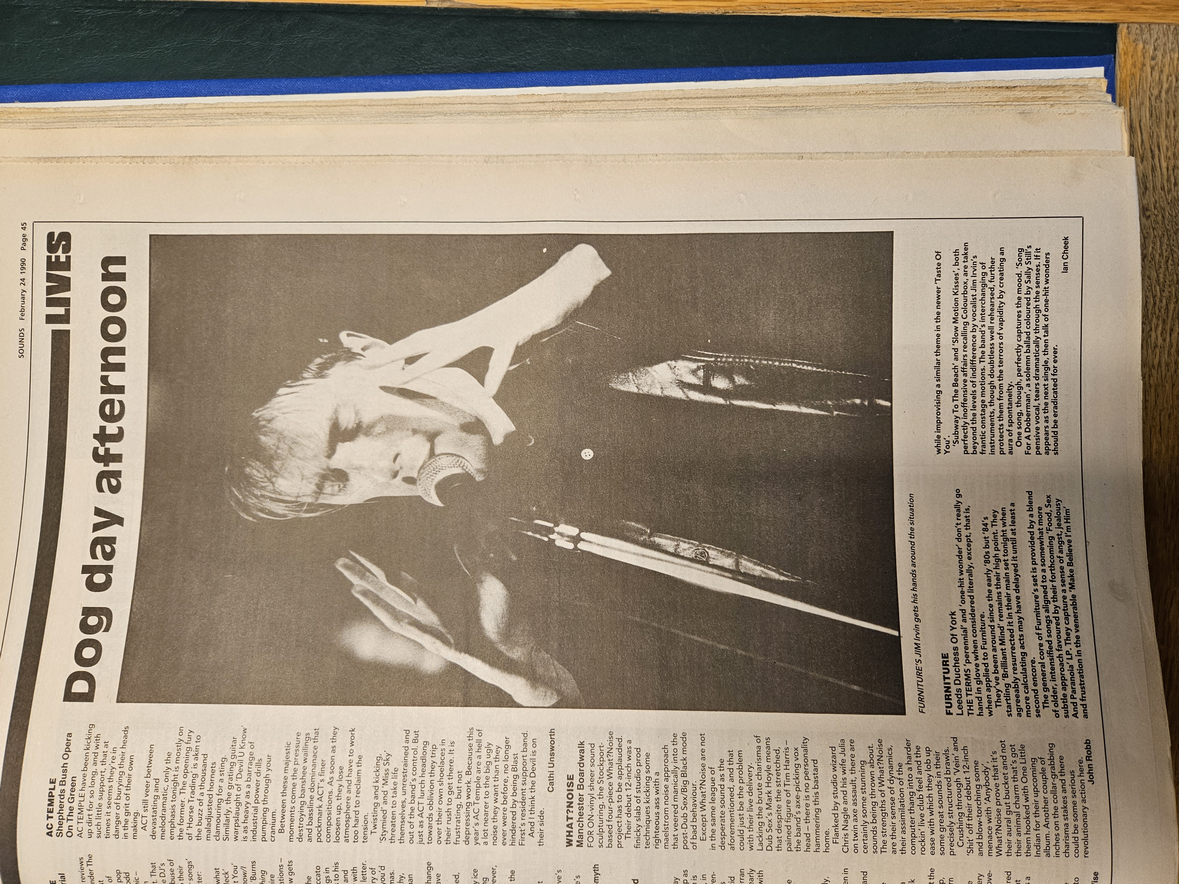 Press cutting: Sounds — Furniture live at Leeds Duchess of York