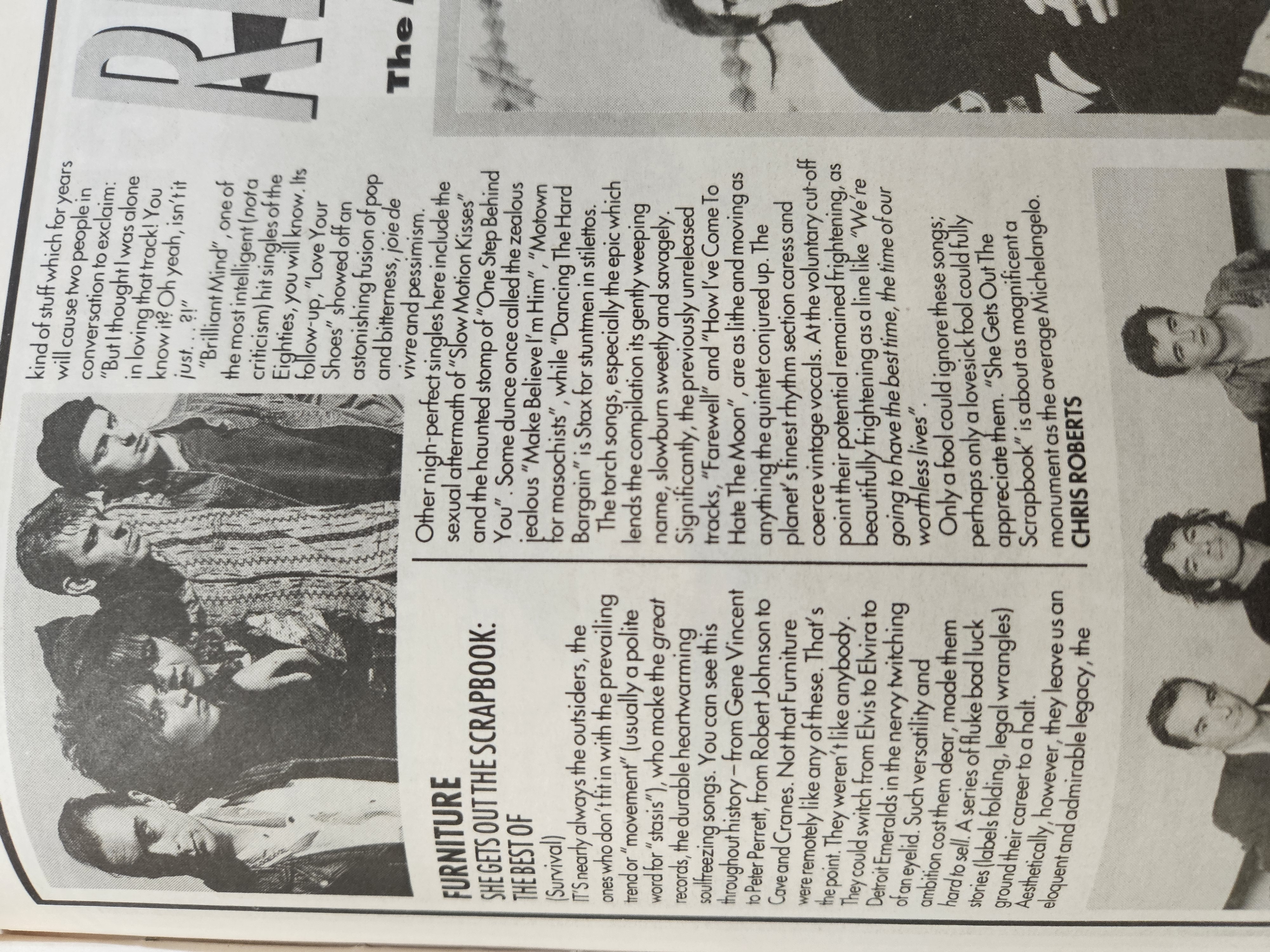 Press cutting: Melody Maker — Furniture — She Gets Out The Scrapbook: The Best Of (compilation review)