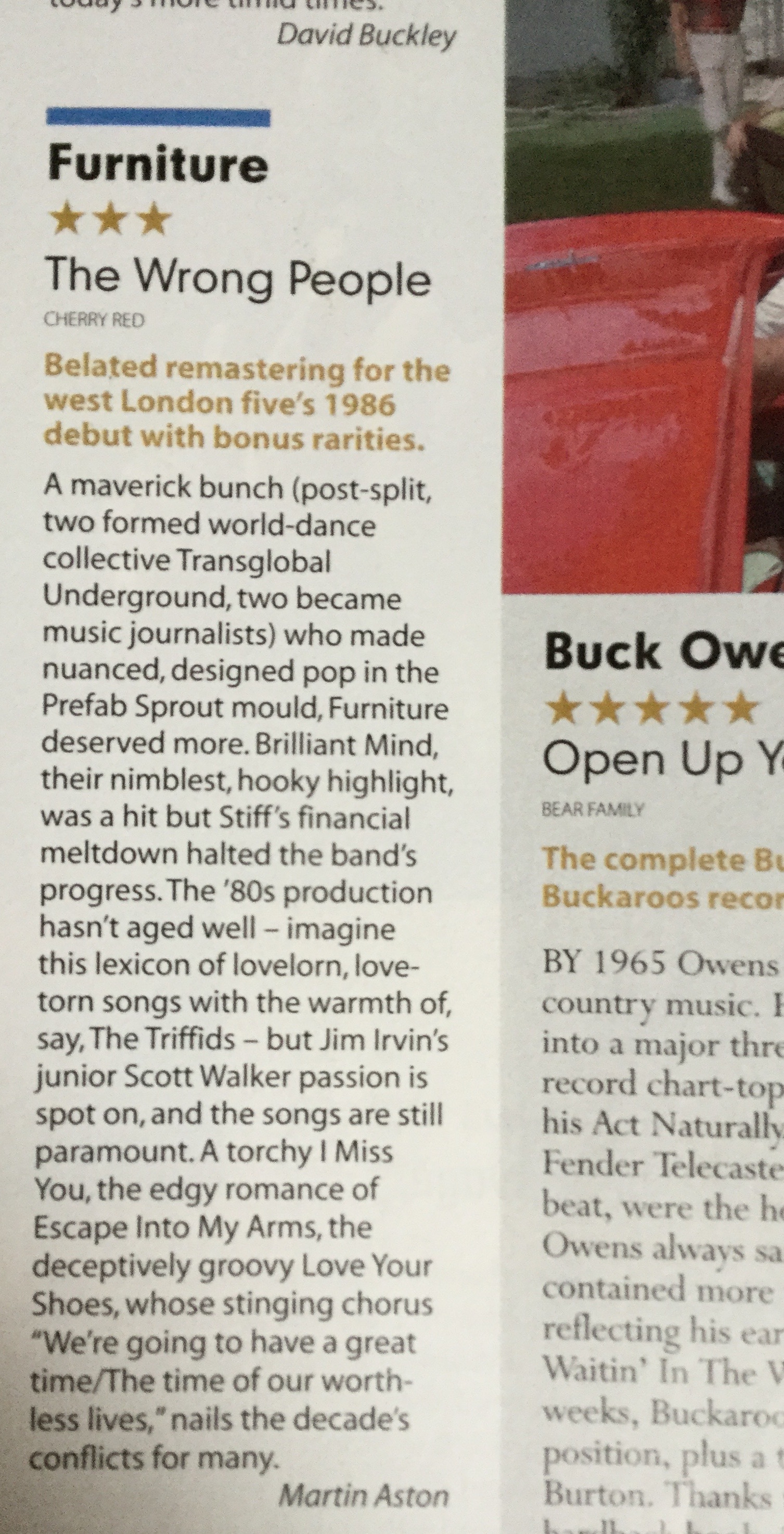 Press cutting: Mojo — Furniture — The Wrong People (2010 Cherry Red reissue) review
