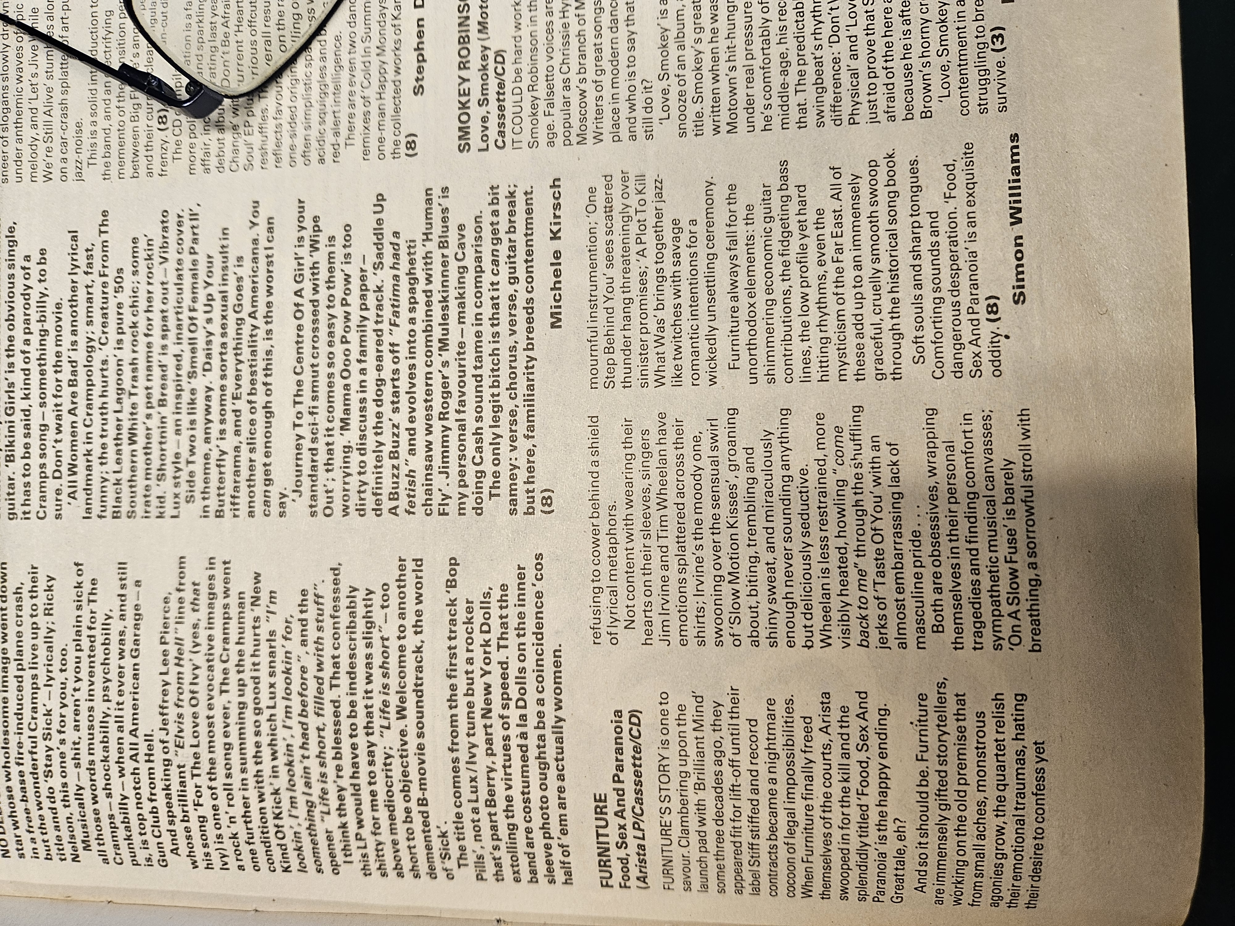 Press cutting: NME — Furniture — Food, Sex And Paranoia album review