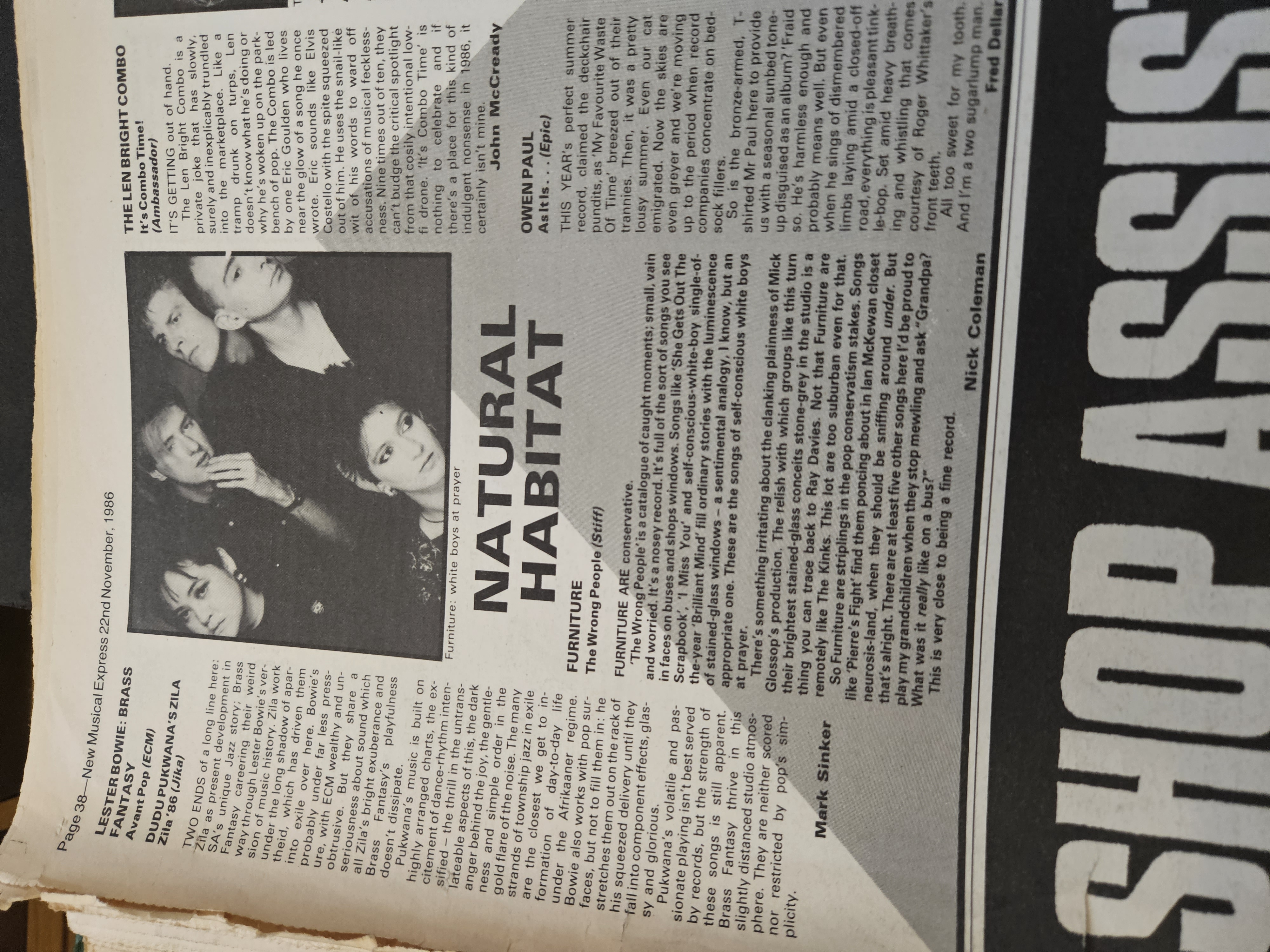 Press cutting: NME — Furniture — The Wrong People (Stiff) — album review