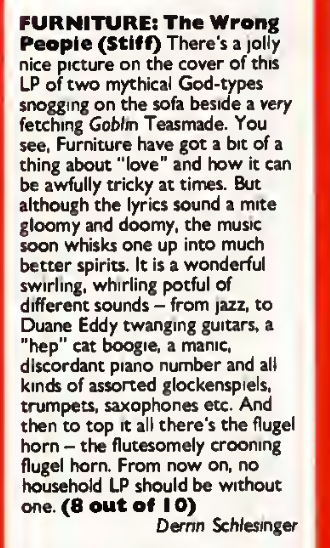 Press cutting: Smash Hits — Furniture — The Wrong People album review