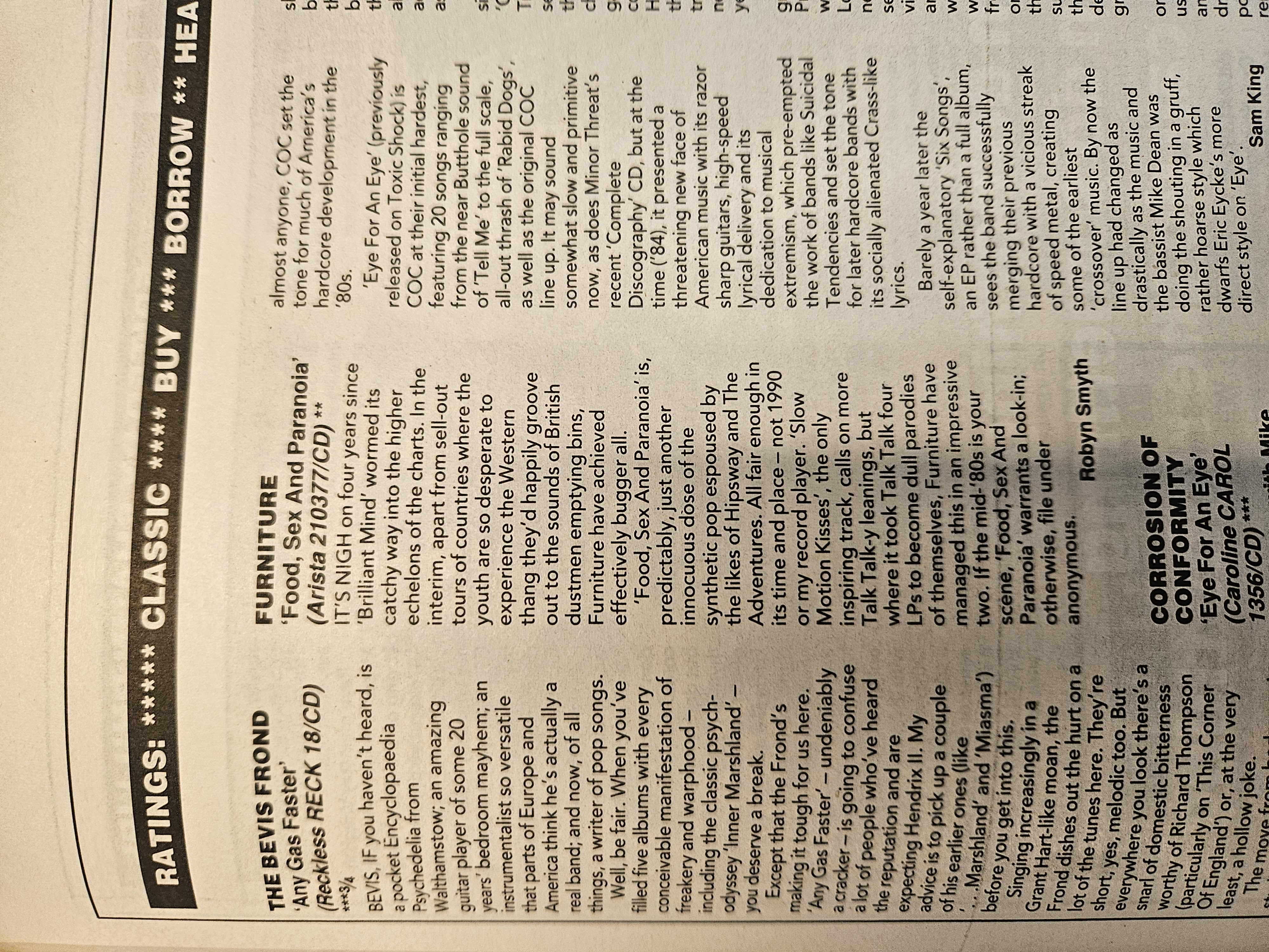 Press cutting: Sounds — Furniture — Food, Sex And Paranoia album review